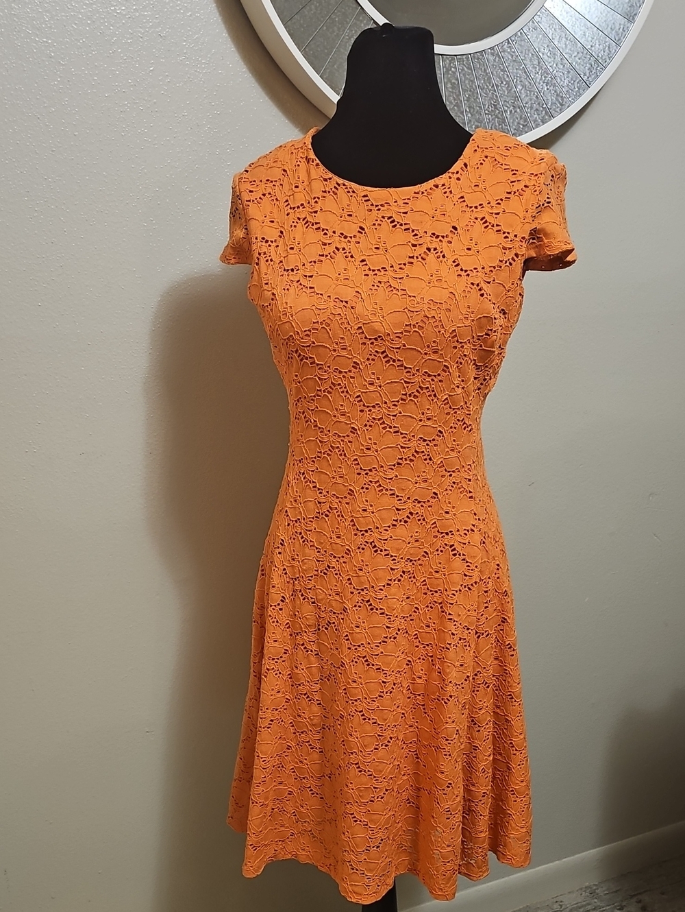 Alfani Orange Lace A-Line Midi Dress